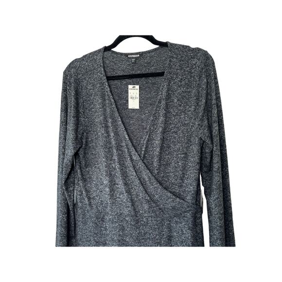 Express Charcoal Gray Soft Long Sleeve Faux Wrap Dress Women's Large New - Picture 6 of 10